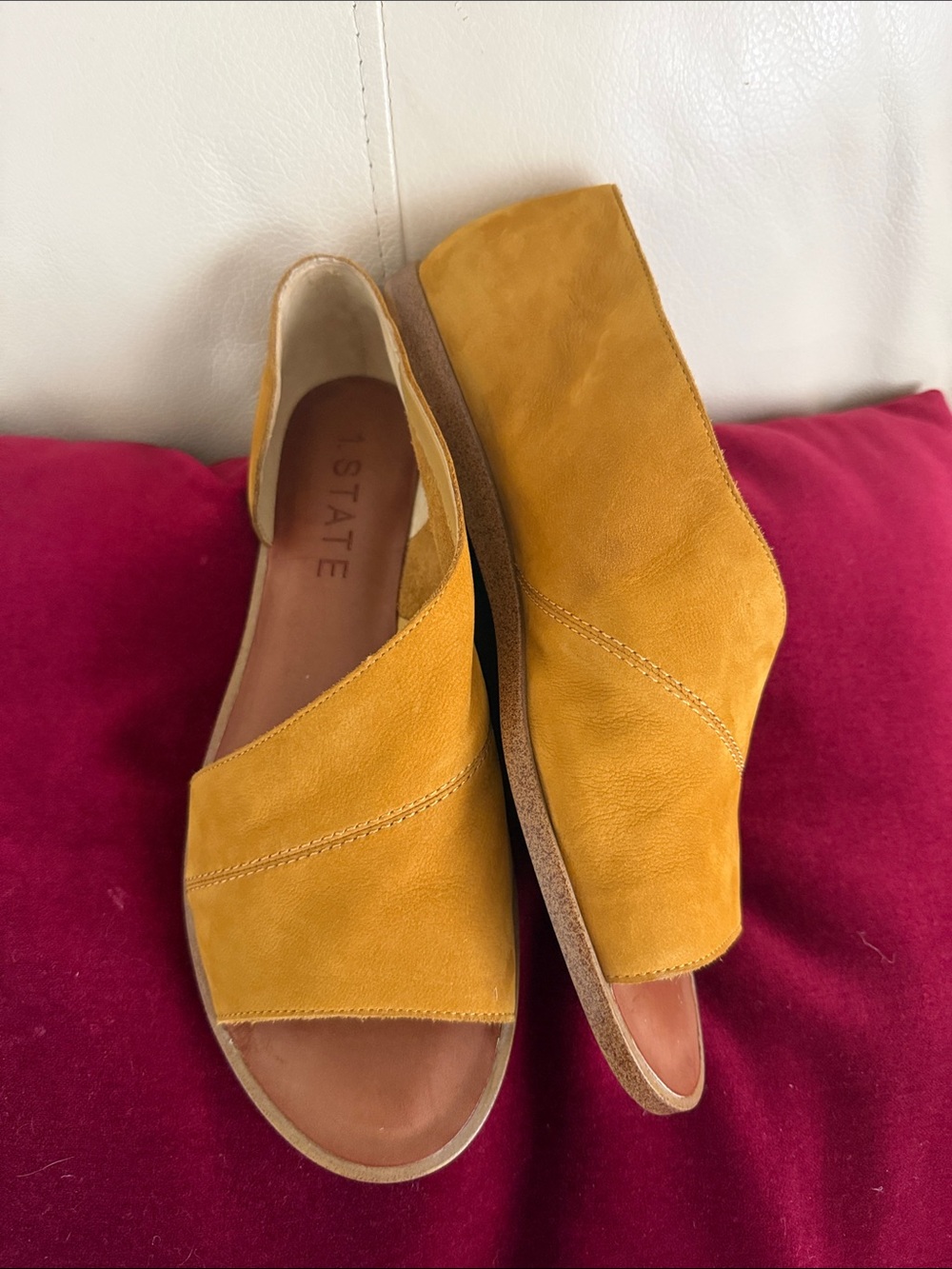 1. State Mustard Suede Open-Toe sandals